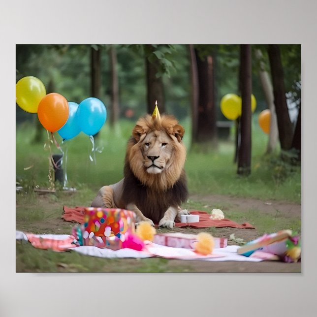 Póster Fondo de fotografía del león de la fiesta de cumpl (Frente)
