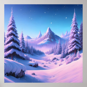 Póster fondo de invierno azul brillante con escena congel