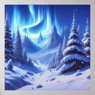 Póster fondo de invierno azul brillante con escena congel