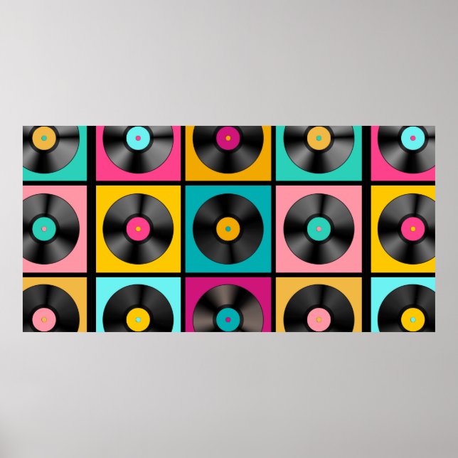 Póster Fondo de la música retro con discos de vinilo - vi (Frente)