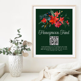 Póster Fondo de luna de miel de Poinsettia floral verde m