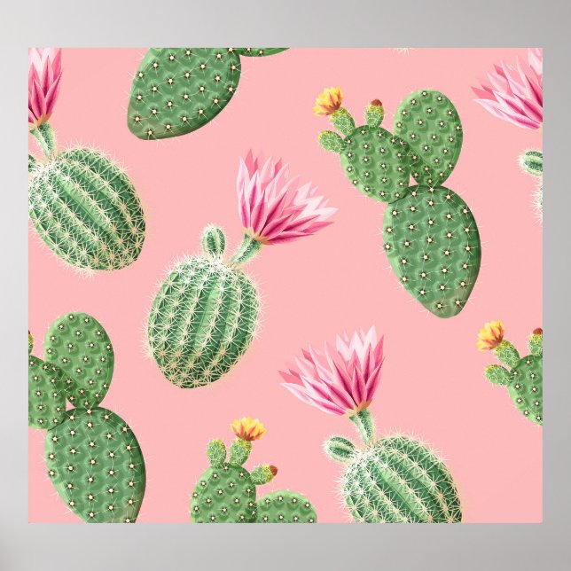 Póster Fondo de luz de cactus de flores rosadas (Frente)