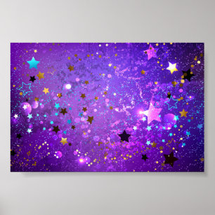 Póster Fondo de papel de aluminio púrpura con estrellas