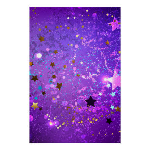 Póster Fondo de papel de aluminio púrpura con estrellas