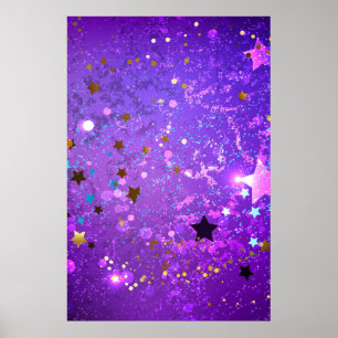 Póster Fondo de papel de aluminio púrpura con estrellas