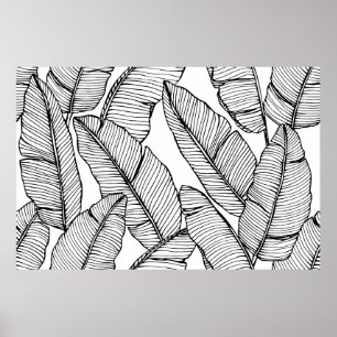 Póster Fondo de patrón de hojas de plátano sin foco. Negr