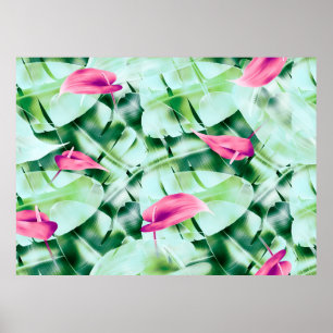 Póster Fondo de patrón de hojas tropicales sin foco, retr