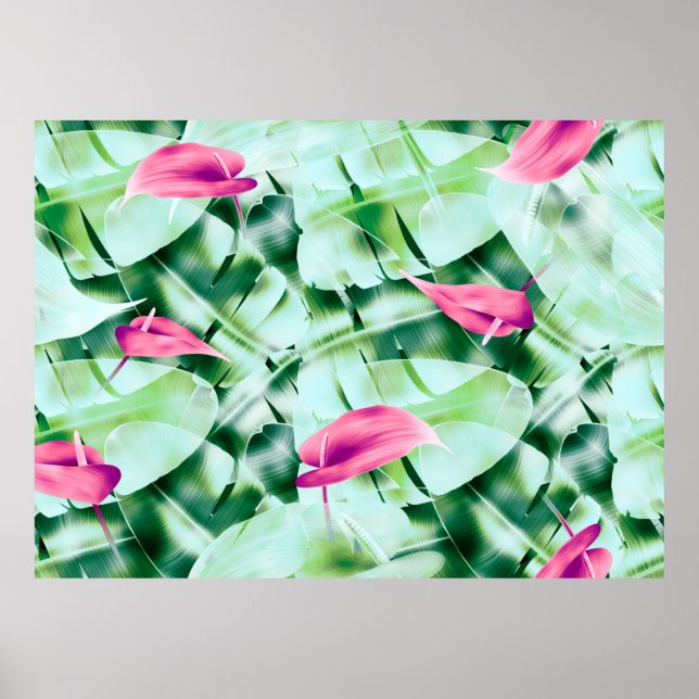 Póster Fondo de patrón de hojas tropicales sin foco, retr (Frente)