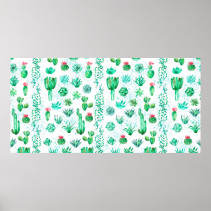 Póster Fondo de patrón transparente de acuarela con succu