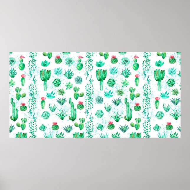 Póster Fondo de patrón transparente de acuarela con succu (Frente)