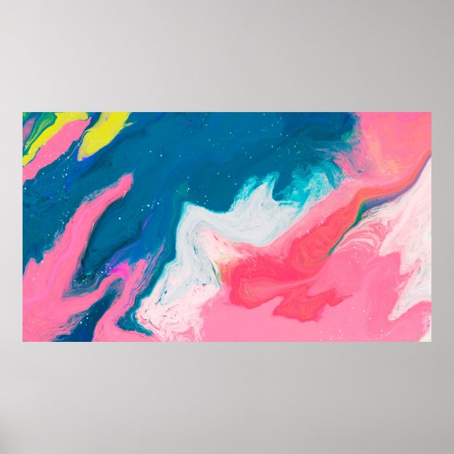 Póster Fondo de pintura rosa y turquesa abstracto con (Frente)