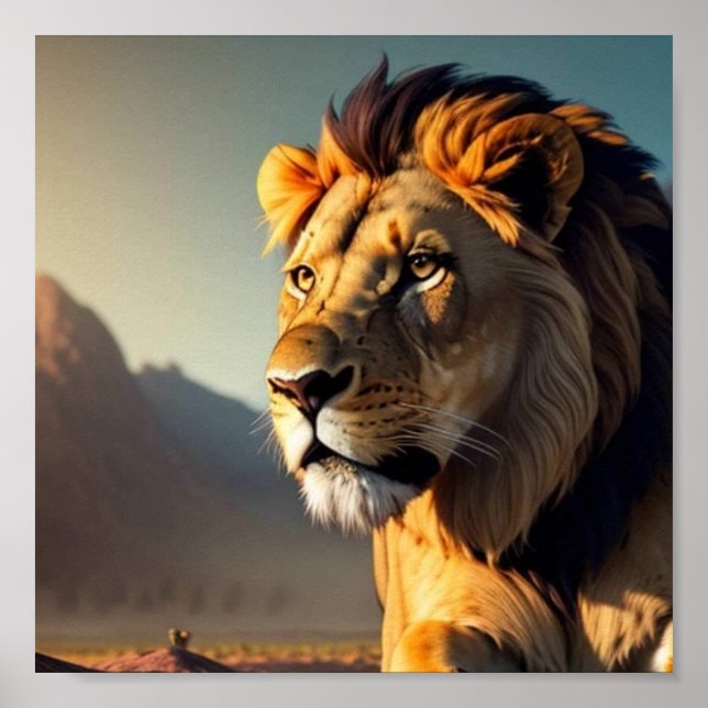 Póster Fondo de puesta de sol del león (Frente)