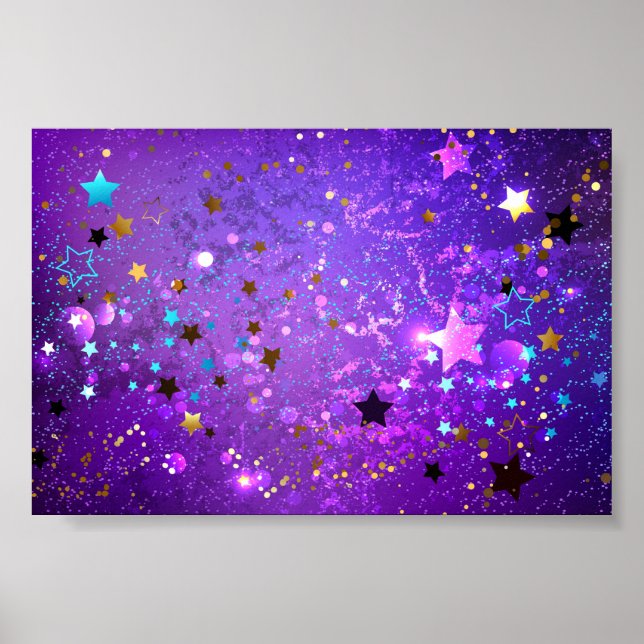 Póster Fondo de Relieve metalizado púrpura con estrellas (Frente)