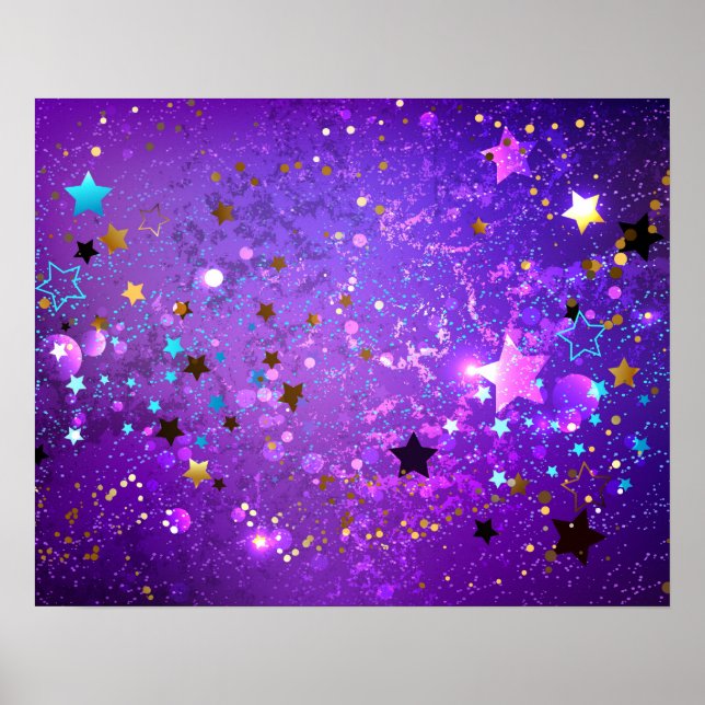 Póster Fondo de Relieve metalizado púrpura con estrellas (Frente)