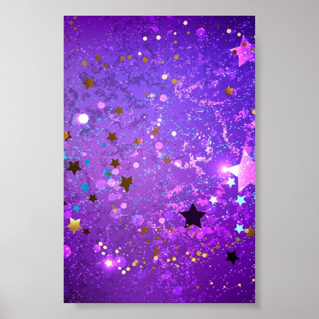 Póster Fondo de Relieve metalizado púrpura con estrellas (Frente)