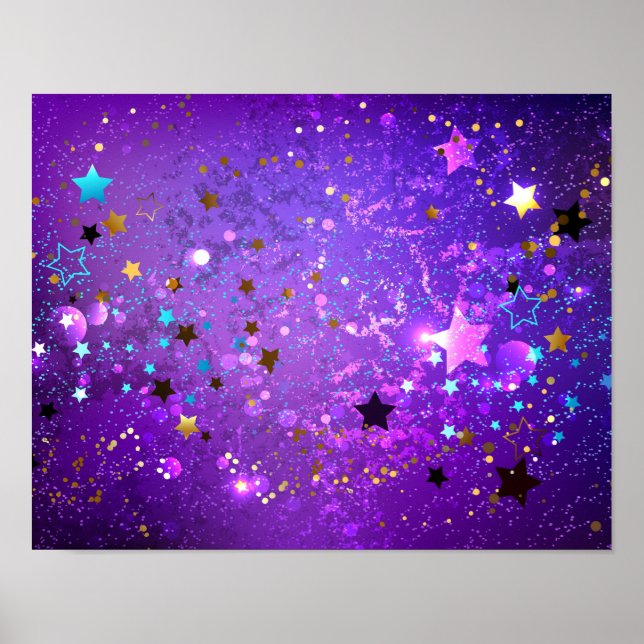 Póster Fondo de Relieve metalizado púrpura con estrellas (Frente)