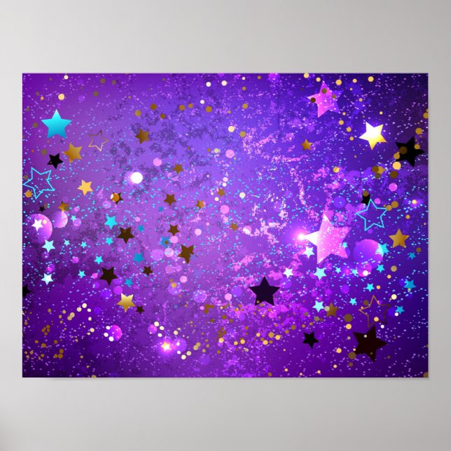 Póster Fondo de Relieve metalizado púrpura con estrellas (Frente)