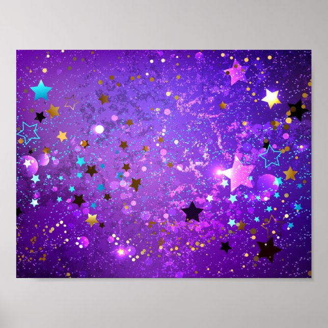 Póster Fondo de Relieve metalizado púrpura con estrellas (Frente)