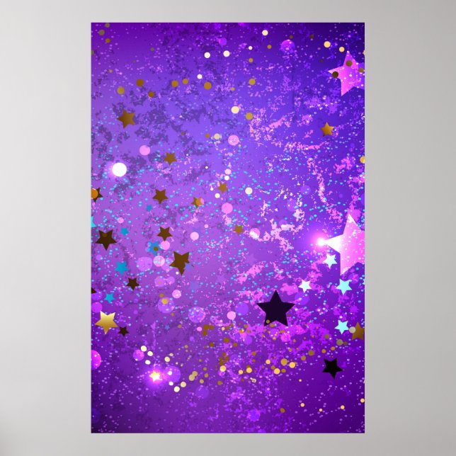 Póster Fondo de Relieve metalizado púrpura con estrellas (Frente)