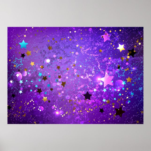 Póster Fondo de Relieve metalizado púrpura con estrellas (Frente)