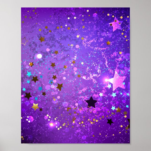 Póster Fondo de Relieve metalizado púrpura con estrellas (Frente)