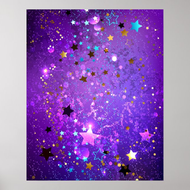 Póster Fondo de Relieve metalizado púrpura con estrellas (Frente)