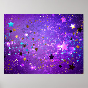 Póster Fondo de Relieve metalizado púrpura con estrellas