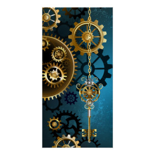 Póster Fondo de turquesa steampunk con engranajes