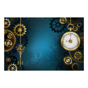 Póster Fondo de turquesa steampunk con engranajes