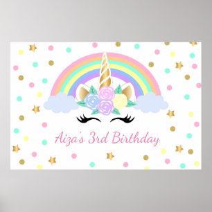 Póster Fondo de Unicornio mágico con fondo de Rainbow Uni