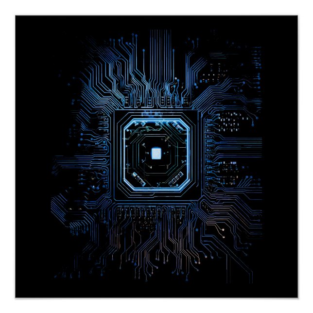 Póster Fondo del equipo informático negro de microchip (Anverso)