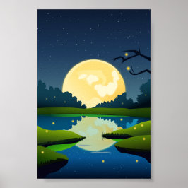 Póster Fondo del paisaje de la noche de la luz de luna
