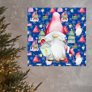 Póster Fondo del patrón azul y Santa Gnome de los navidad