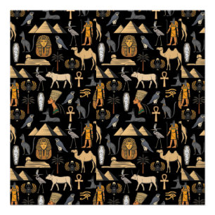 Póster Fondo del patrón jeroglífico egipcio