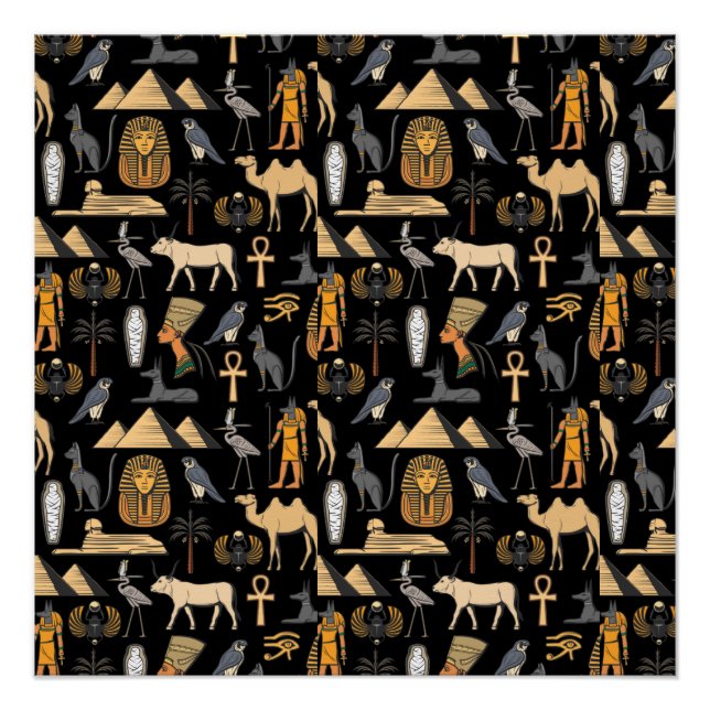 Póster Fondo del patrón jeroglífico egipcio (Anverso)