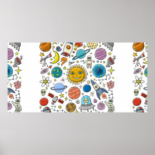 Póster Fondo espacial. Planetas del sistema solar. Roc