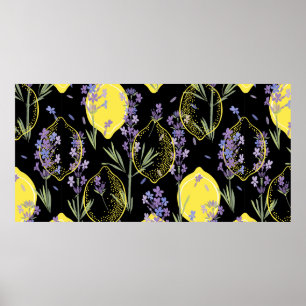 Póster Fondo floral con flores de lavanda dibujadas a man