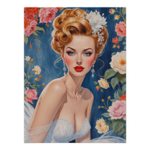 Póster Fondo floral de retrato de novia rubio