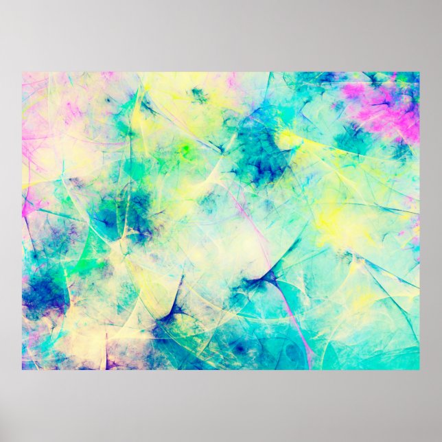 Póster fondo fractal abstracto azul 3d representación3d,  (Frente)