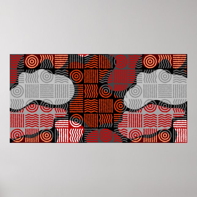 Póster Fondo geométrico tribal marrón en estilo de patchw (Frente)