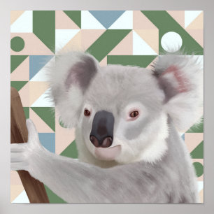 Póster Fondo geométrico verde fluffy Koala