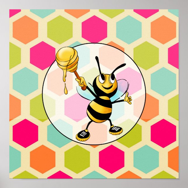 Póster Fondo hexagonal con miel de abeja (Frente)