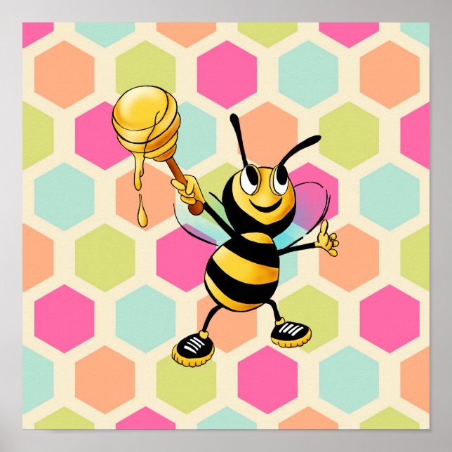 Póster Fondo hexagonal con miel de abeja (Frente)
