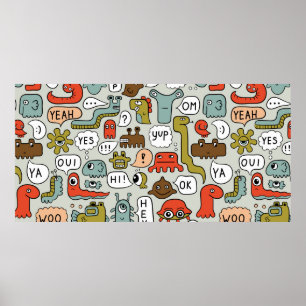 Póster fondo inquebrantable con monstruos adorables perso