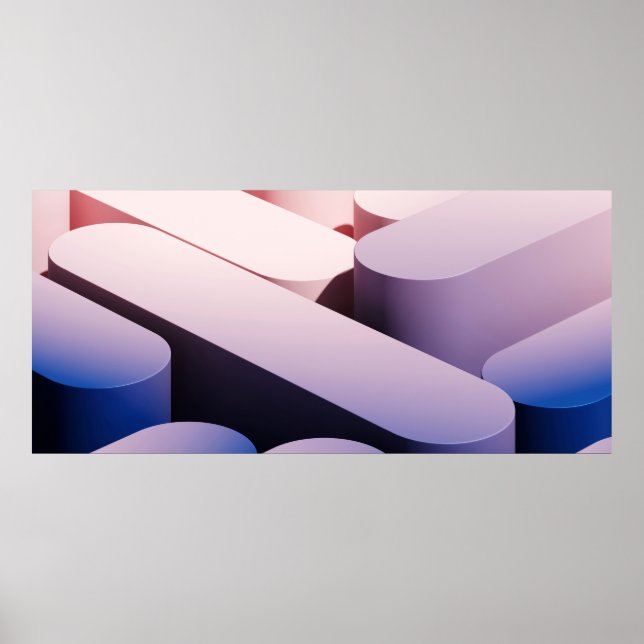 Póster Fondo mínimo de simulación abstracta. Azul y rosa (Frente)