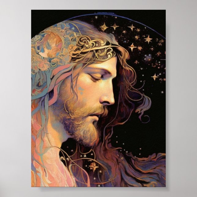 Póster Fondo negro de cristal contenido por Jesús (Frente)