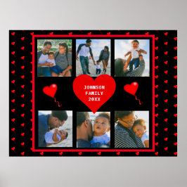 Póster Fondo negro del corazón de la familia Collage de f