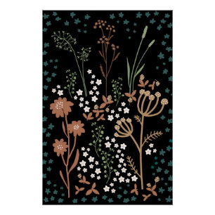 Póster Fondo oscuro de flores de pradera