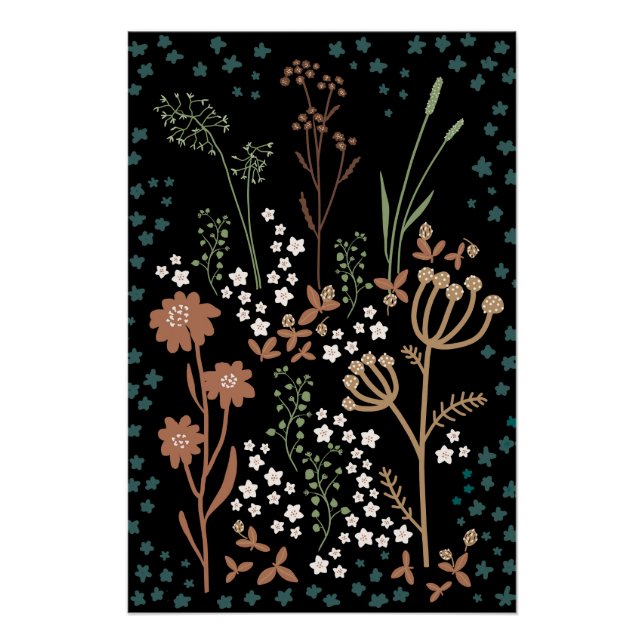 Póster Fondo oscuro de flores de pradera (Anverso)