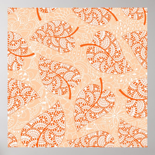 Póster Fondo otoñal. Fondo de patrón impecable de hoja (Frente)